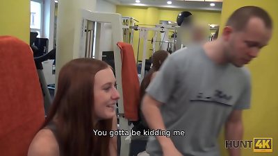 HUNT4K. Cute girl instead of training has sex in gym with rich hunter