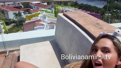Masturbating and squirting on the hotel rooftop  Full video on bolivianamimi.tv