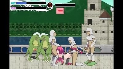 Pretty woman in sex with man and monster in erotic gameplay htai