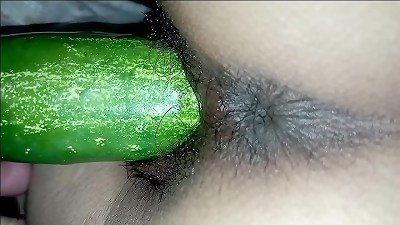 nailed village girl her labia with cucumber and fellating inborn melons