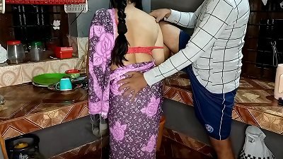 youthfull maid in saree screwed her muff in the kitchen